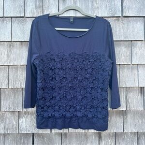 J. Crew Navy Blouse with‎ Lace Detail